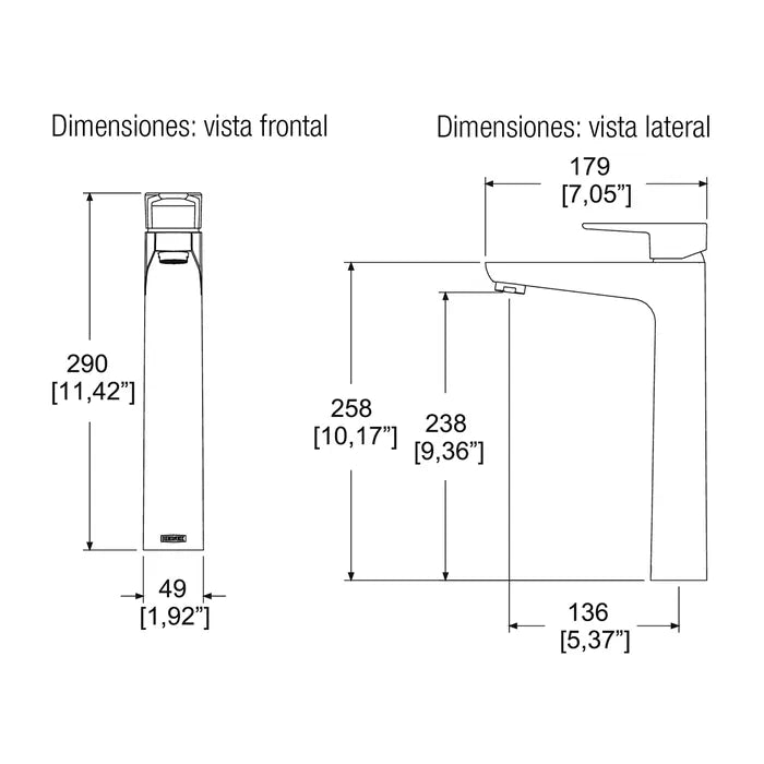 Monomando de lavabo alto Piazza acabado ébano