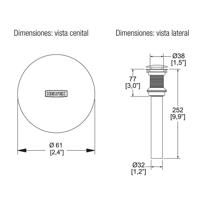 Contra para desagüe ébano TH-065-EB Sin rebosadero